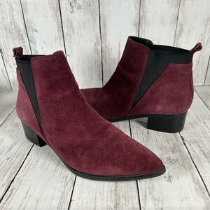 Marc Fisher Ignite Double Gore Wine Suede Pointed Toe Ankle Booties Sz 9